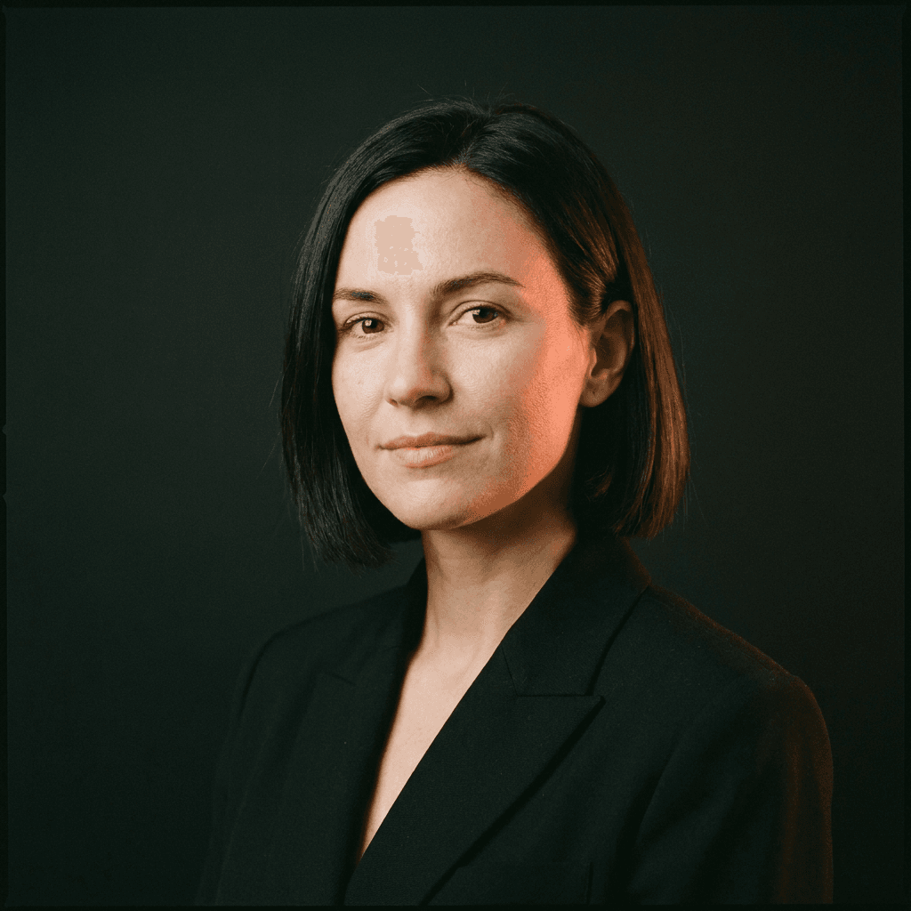 Portrait of Inez Nakamura against a dark studio backdrop